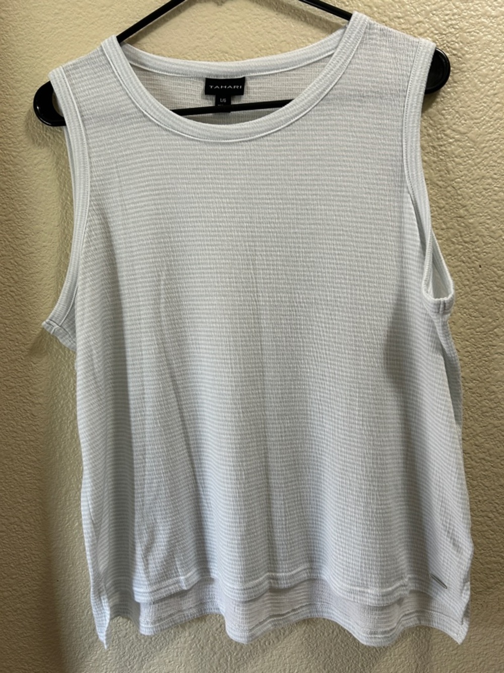 Talbots White And Pale Blue Waffle Knit Tank